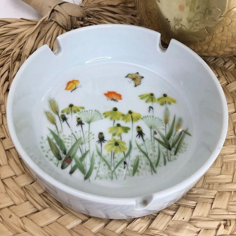 Vintage Boho White Butterfly Garden Ashtray Bowl